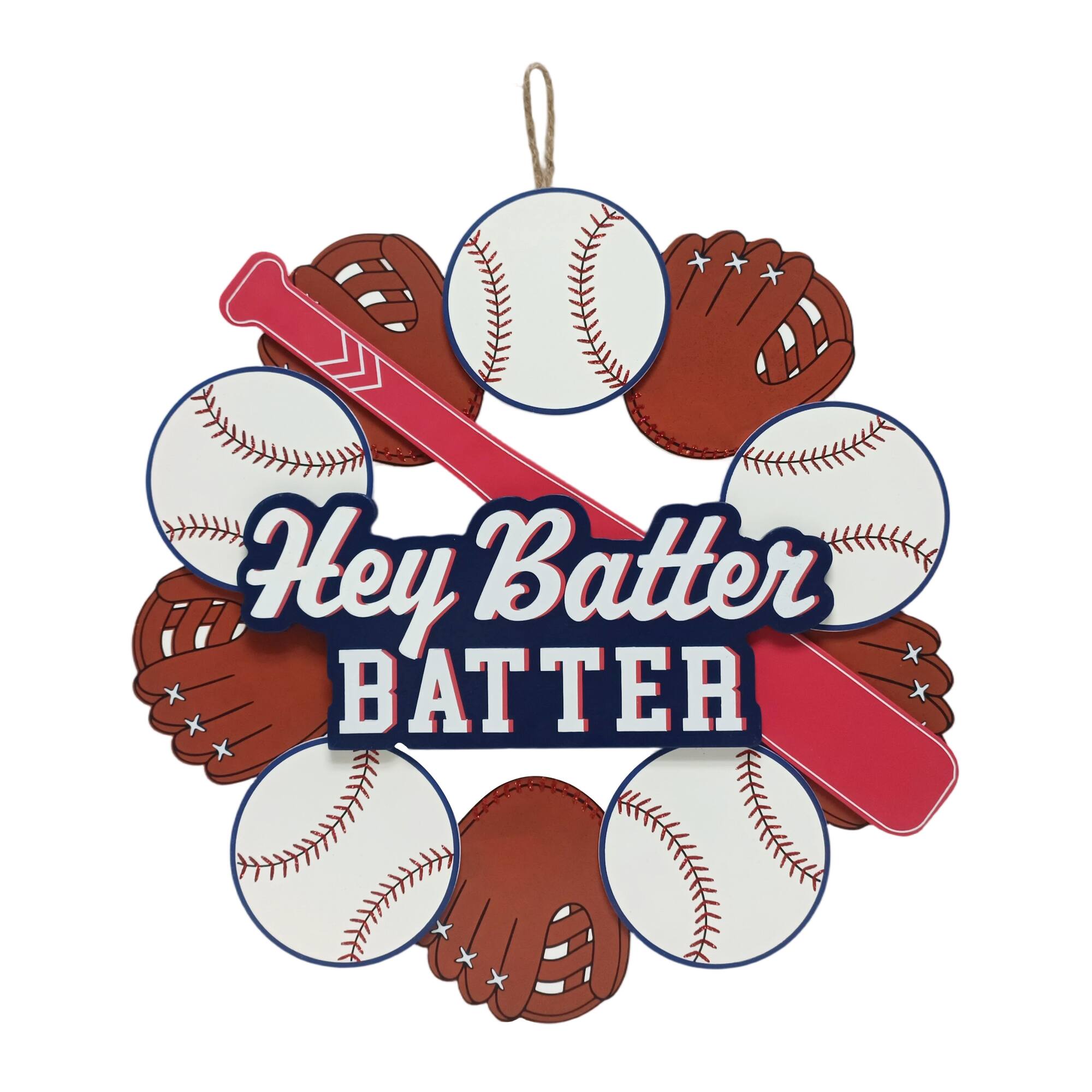 13.75" Hey Batter Batter Baseball Wreath by Celebrate It™
